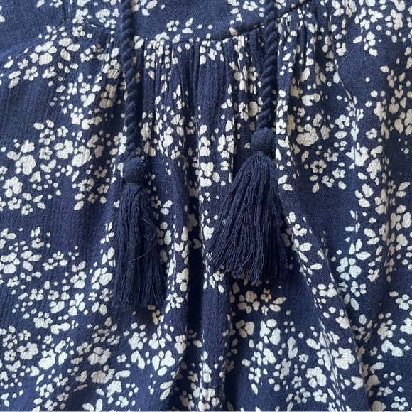 Caslon Blouse V Neck Floral Peasant Top Boho Tassle Long Sleeve Shirt  Blue Sz M - Picture 7 of 12